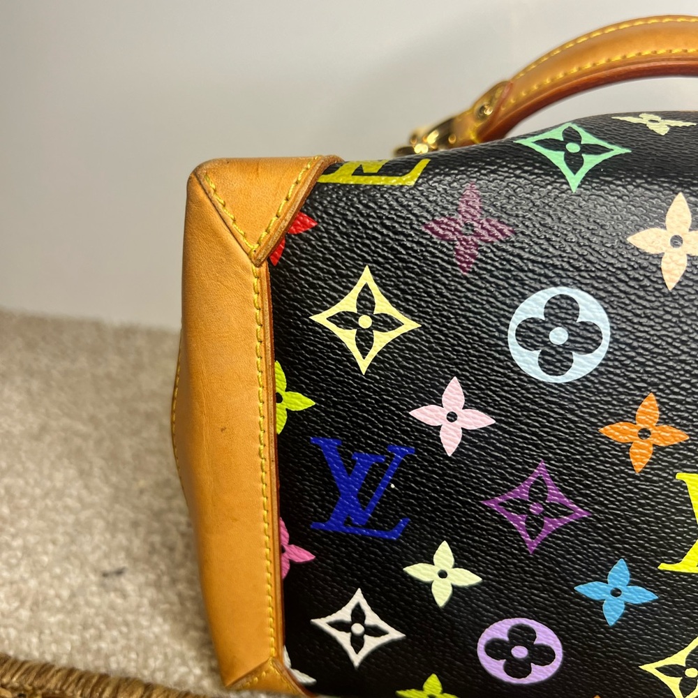Louis Vuitton Black Murikami Monogram Satchel with Gold Hardware- Authenticated - Picture 6 of 16